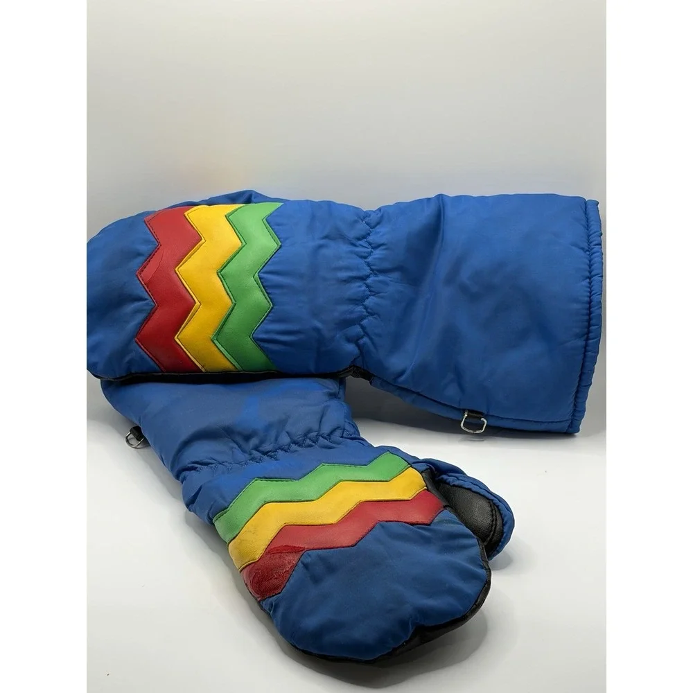 Vintage Retro 70s 80s Snow Gloves Ski Gear Blue Snowboarding Mittens